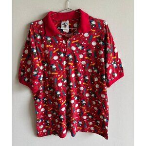 Mickey & Co Mens Golf Polo Shirt Red Allover Print Short Sleeve Collared Size L